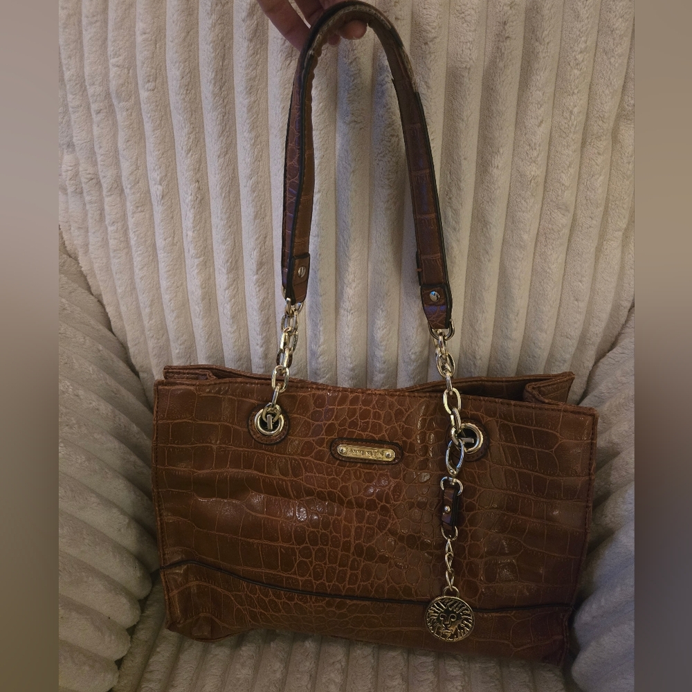 Anne Klein Brown Shoulder Bag Croc Embossed